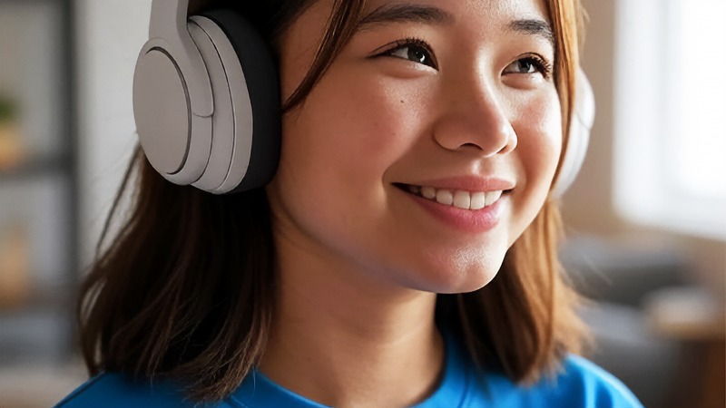 ヘッドホンで音楽を聴く女性のイメージ画像