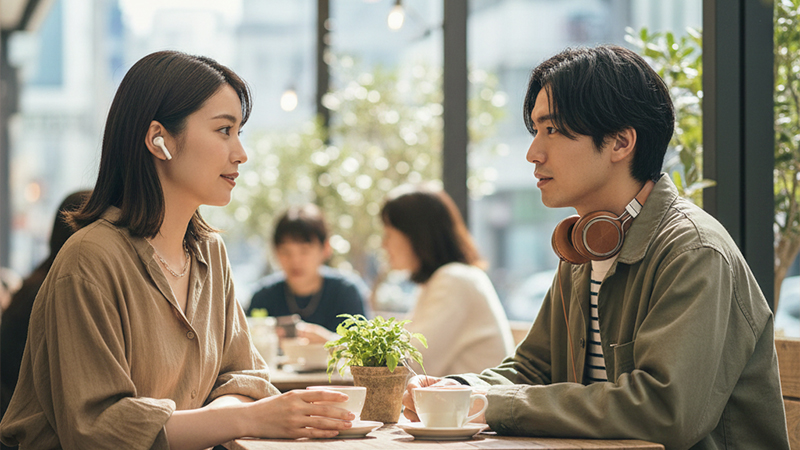 ワイヤレスイヤホンと有線ヘッドホンの対比イメージ画像