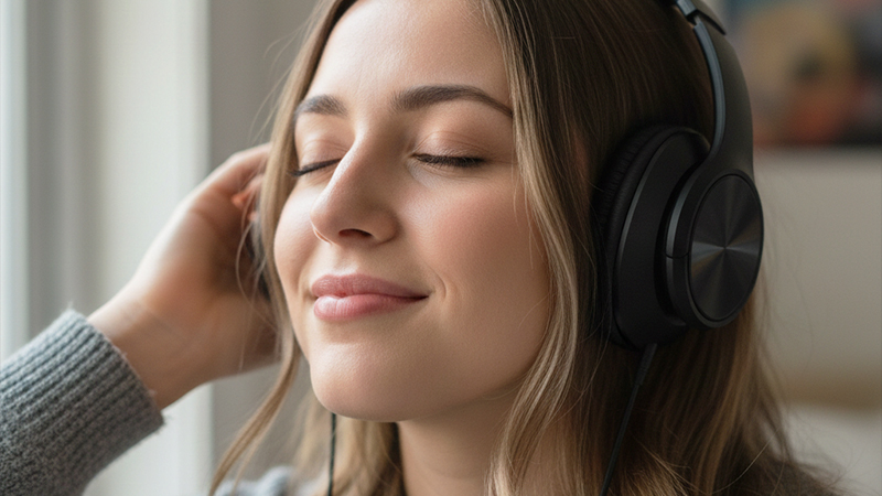 音楽鑑賞をしている女性のイメージ画像