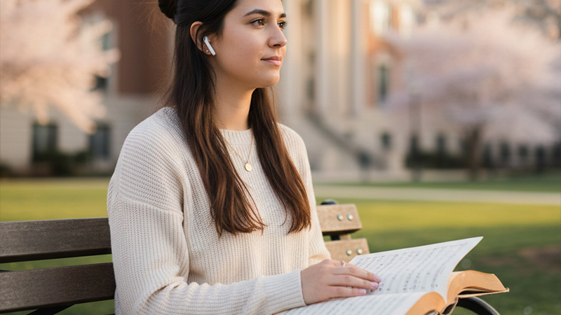 音楽を聴いている女性のイメージ画像
