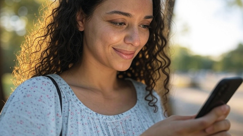 スマホを見つめる女性のイメージ画像