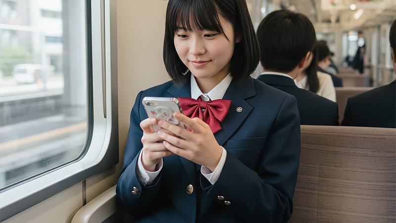 スマホを操作する高校生のイメージ画像