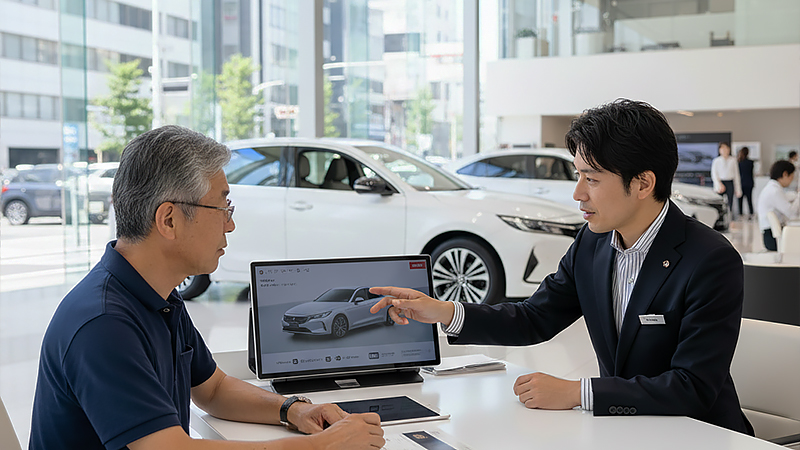 自動車販売店での商談のイメージ画像