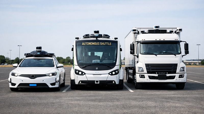 商用自動運転車両が並んでいるイメージ画像