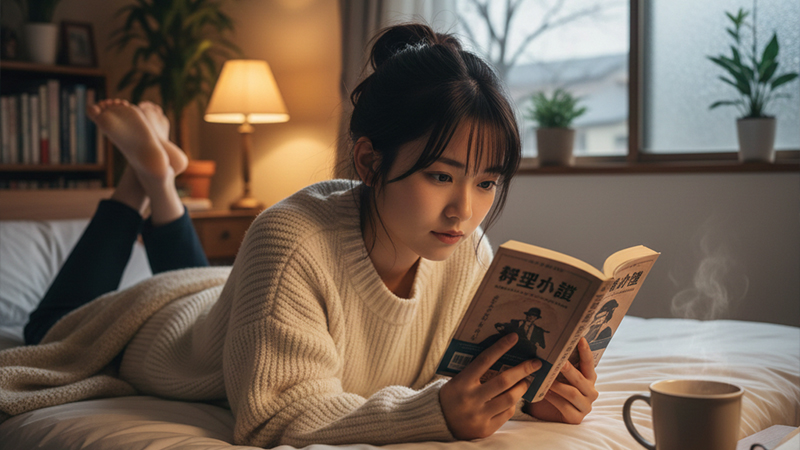 推理小説を読む女性のイメージ画像