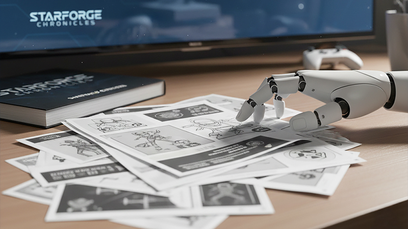 設定資料を見ているAIのイメージ画像