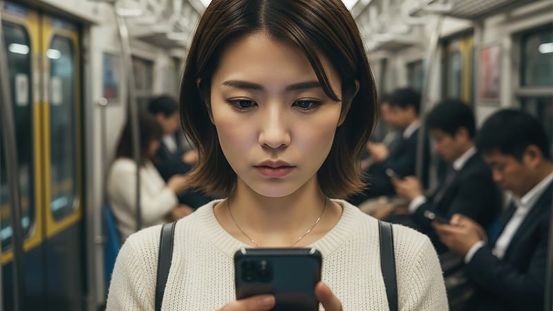 スマホでXを見る女性のイメージ画像