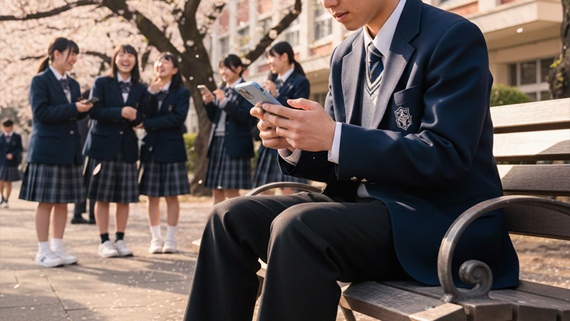 Xを見ている男子高校生のイメージ画像