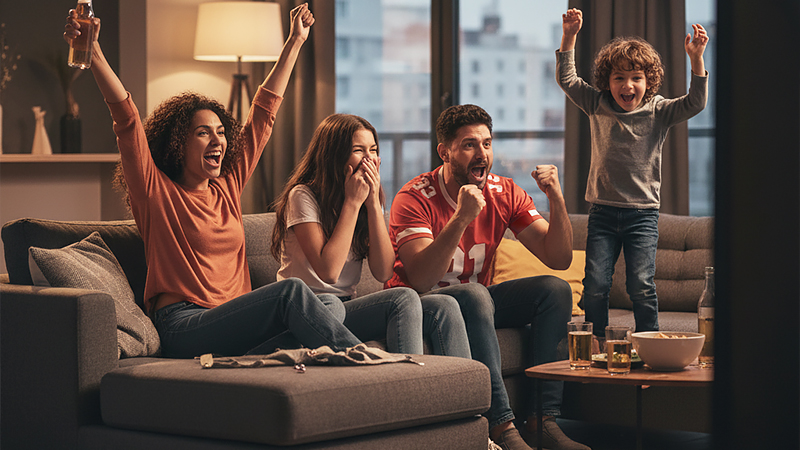 テレビを見て喜んでいる人のイメージ画像