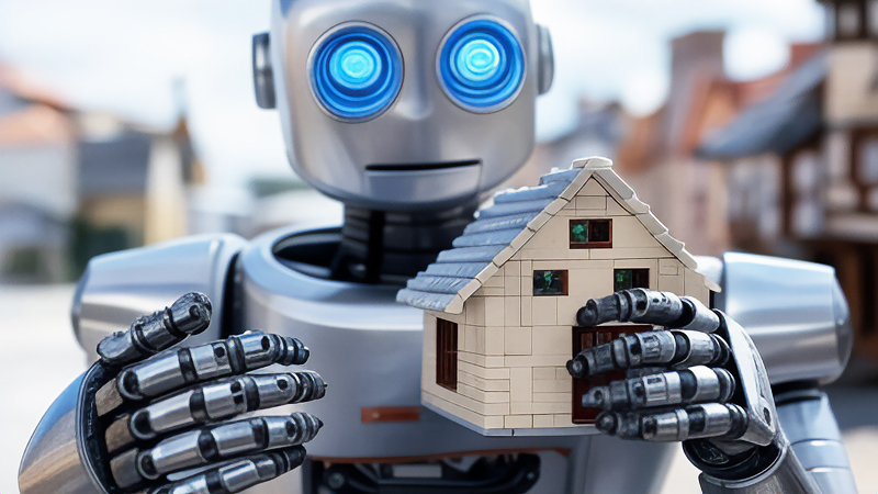 家のパーツを持っているロボットのイメージ画像