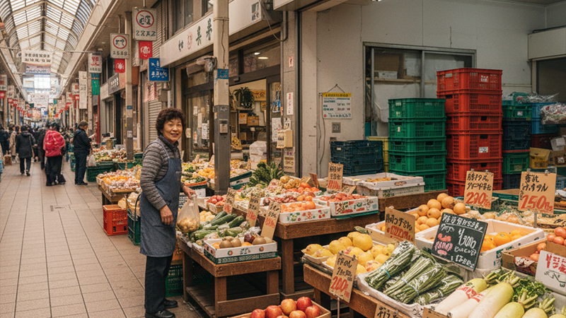 商店街にある八百屋のイメージ画像