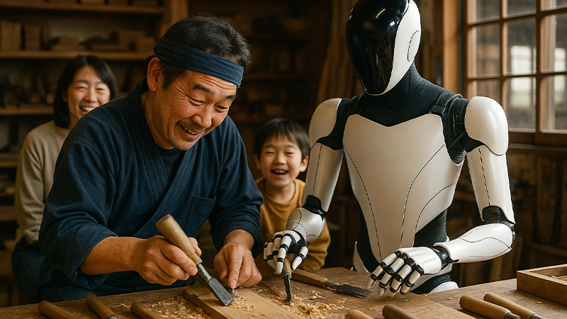 職人と実習型AIロボットのイメージ画像