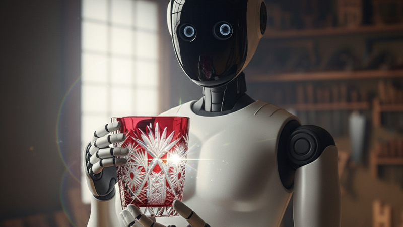 切子のガラスを持つロボットのイメージ画像