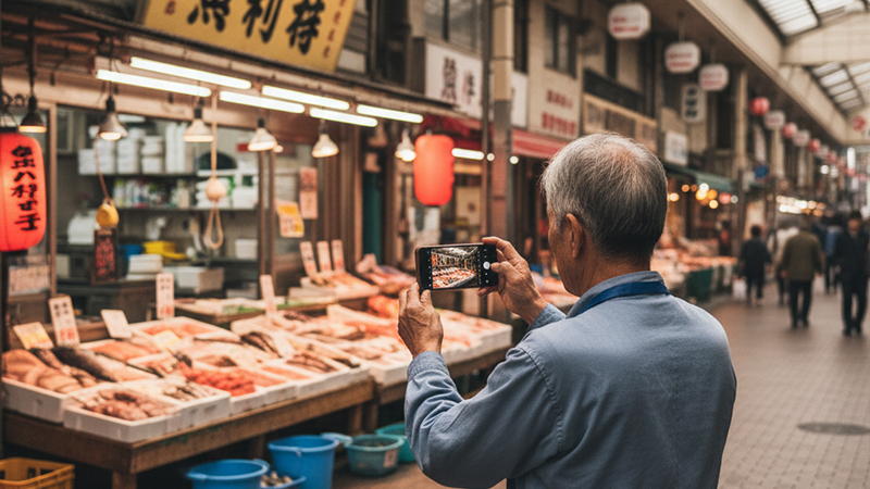 自分の店舗を撮影している店主のイメージ画像