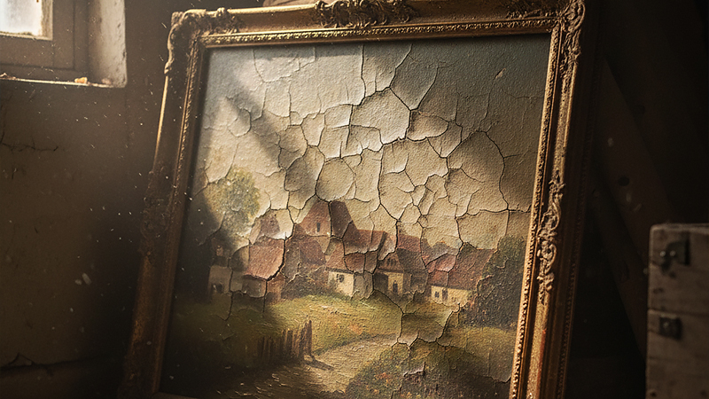 経年劣化した油彩画のイメージ画像