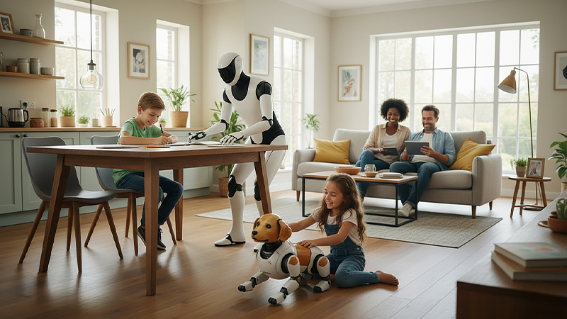 家庭内にAIロボット家族がいるイメージ画像