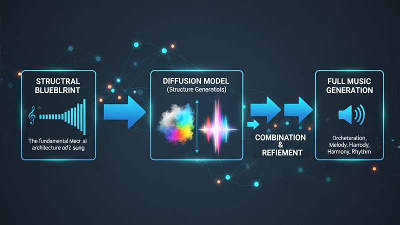 AIの作曲プロセスのイメージ画像