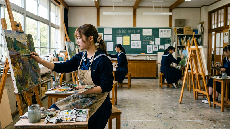 油絵を描く高校生のイメージ画像