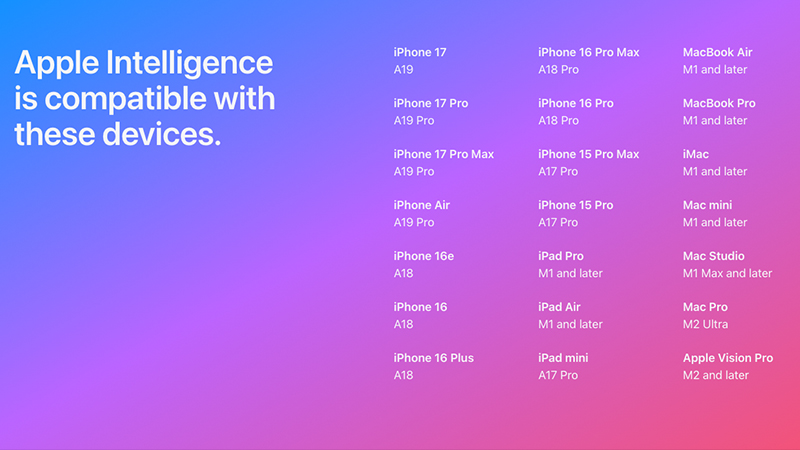 Apple Intelligenceを利用できるデバイスの一覧