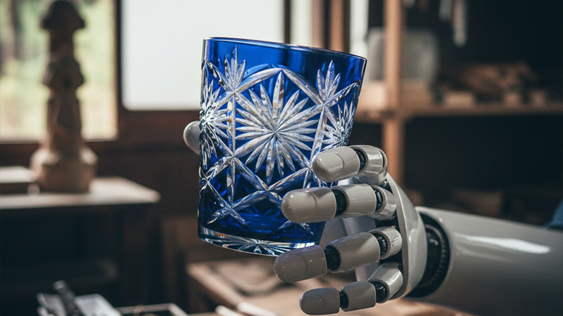 切り子のグラスを持つAIロボットのイメージ画像