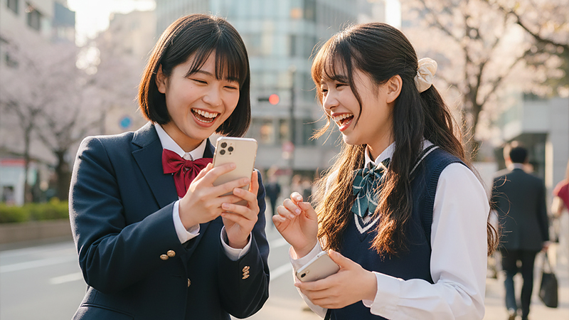 スマホを利用する高校生のイメージ画像