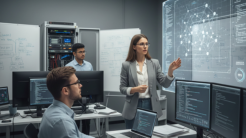 AIモデル圧縮に取り組む開発者のイメージ画像