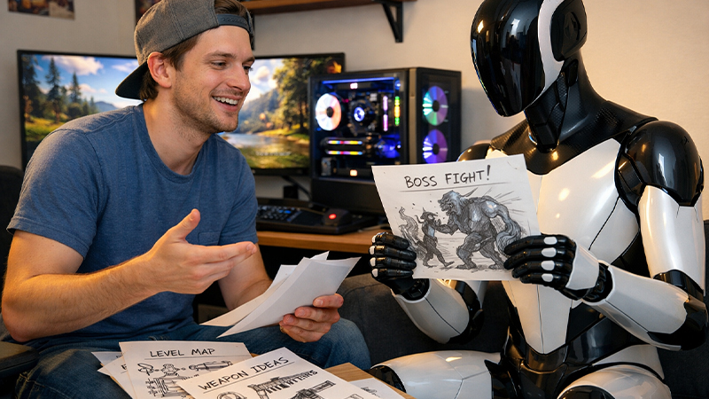 ゲームのコンセプトをAIに伝えるユーザーのイメージ画像