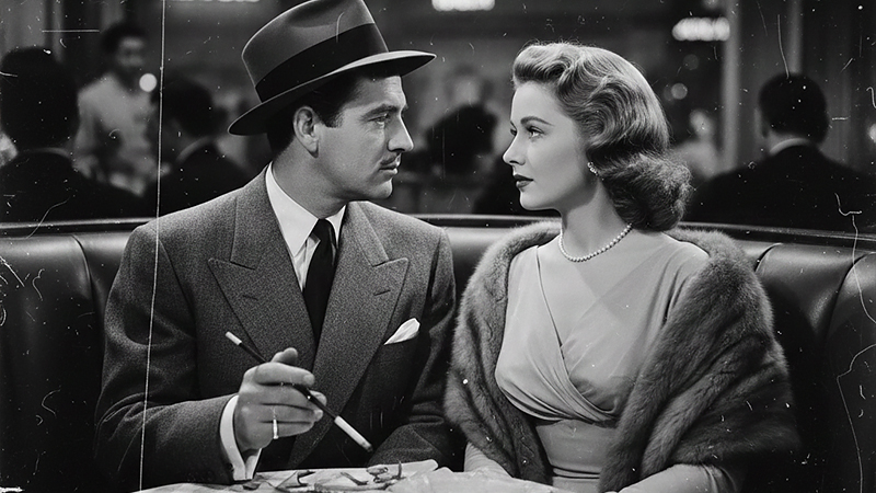 白黒映画のワンシーンのイメージ画像