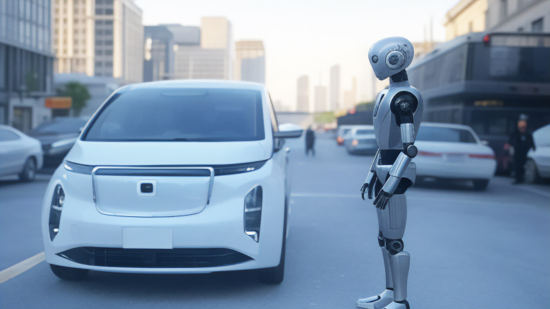 自動運転車両とAIロボットのイメージ画像