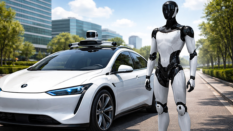 自動運転車両とAIロボットのイメージ画像