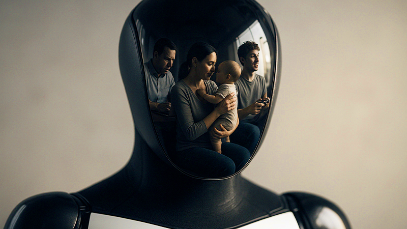 人間を観察するAIロボットのイメージ画像