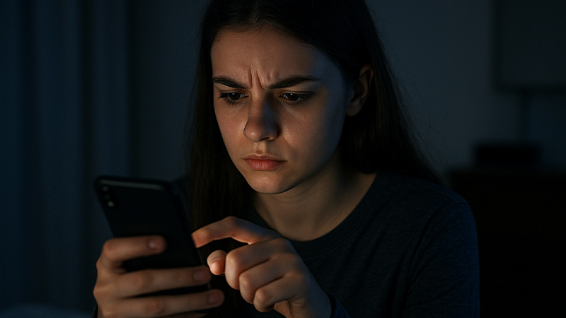 偽情報に反応する少女のイメージ画像