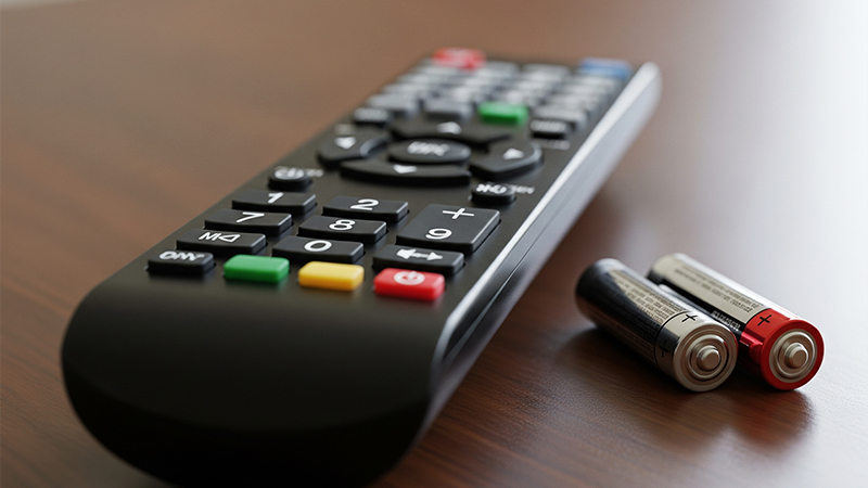 テレビのリモコンと乾電池のイメージ画像