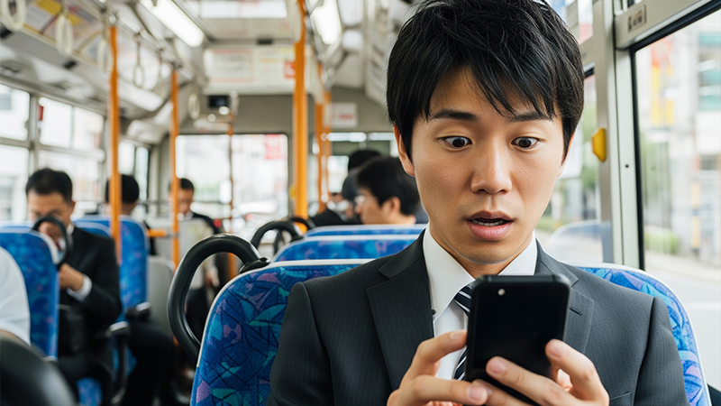 ニュースに驚くサラリーマンのイメージ画像