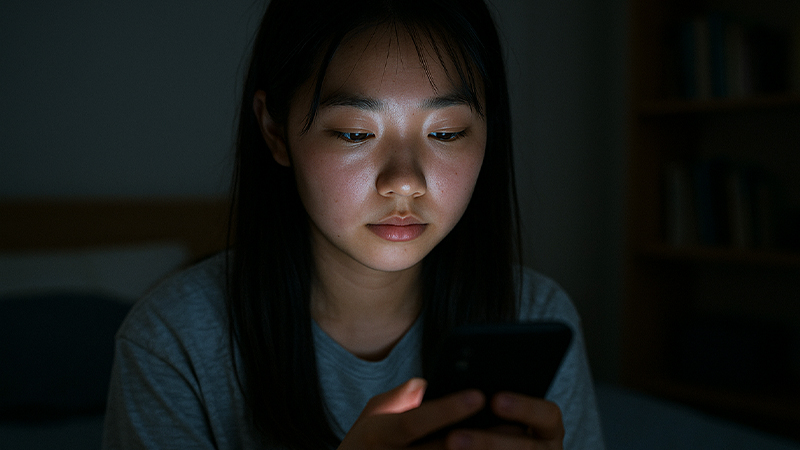 スマホを見るティーンエイジャーのイメージ画像