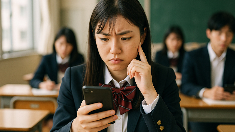 情報の真偽が掴めない高校生のイメージ画像