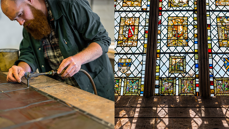 ステンドグラス製作の様子