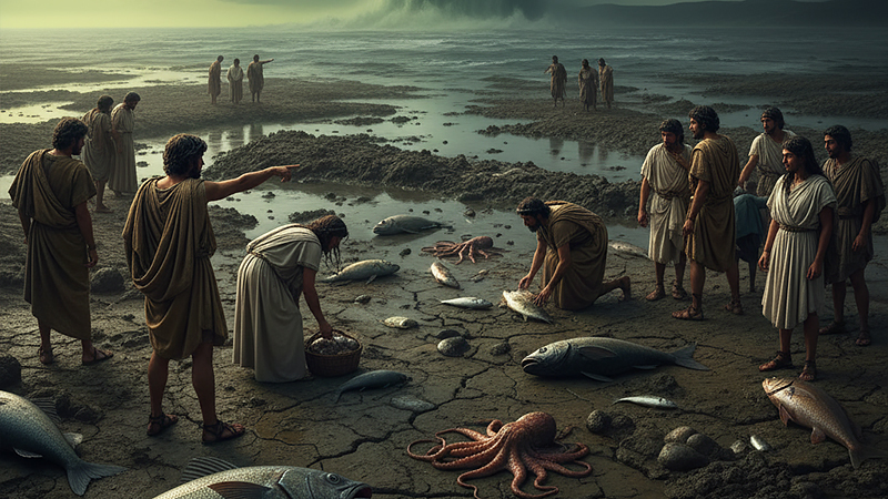 大規模な引き潮が発生したクレタ島海岸のイメージ画像