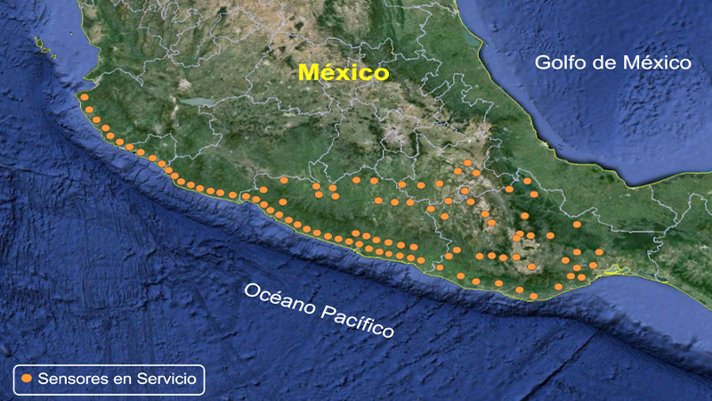 メキシコの後半をカバーしているSASMEXのセンサー
