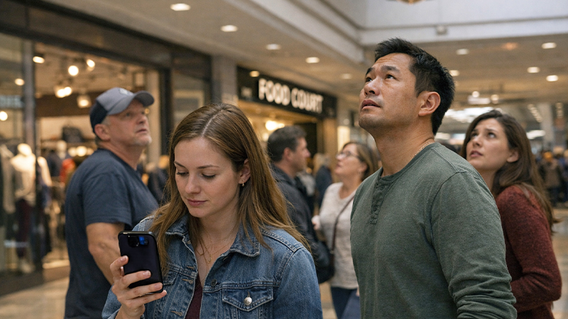 地震に遭遇したショッピングモール内のイメージ画像