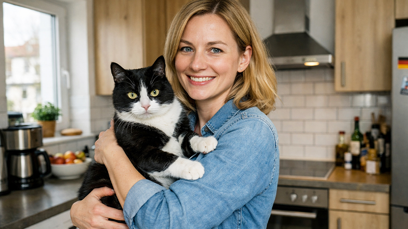 ドイツ人女性と飼い猫のイメージ画像