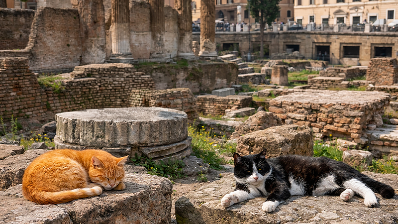 遺跡に暮らすコロニーの猫のイメージ画像