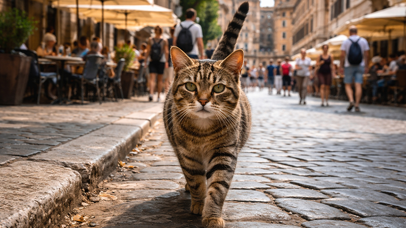 イタリアを歩く猫のイメージ画像