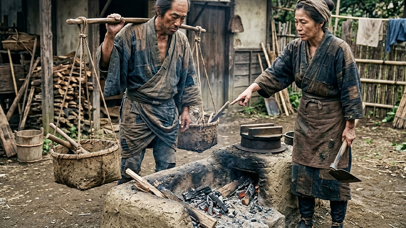 民家から灰を回収している様子のイメージ画像