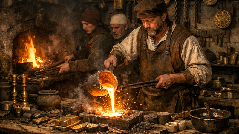 中世イングランドの真鍮細工職人のイメージ画像