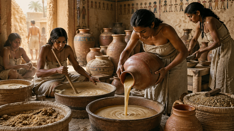 古代エジプトにおけるビール醸造のイメージ画像