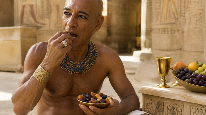 ドライフルーツを食べている古代エジプト人のイメージ画像