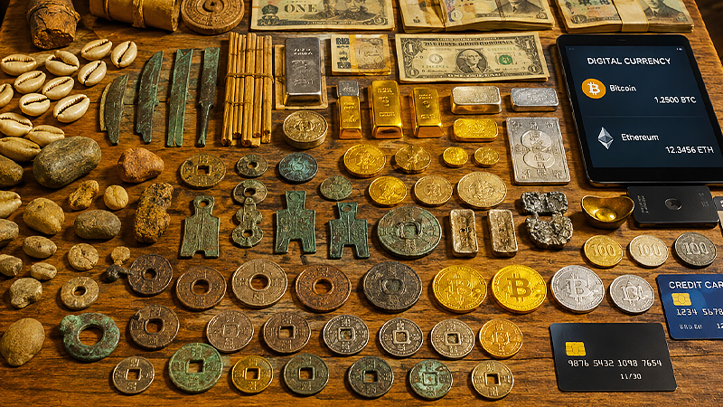 人類史に登場した様々な通貨のイメージ画像