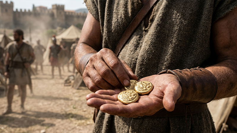 古代リュディア王国の兵士とエレクトロン貨のイメージ画像