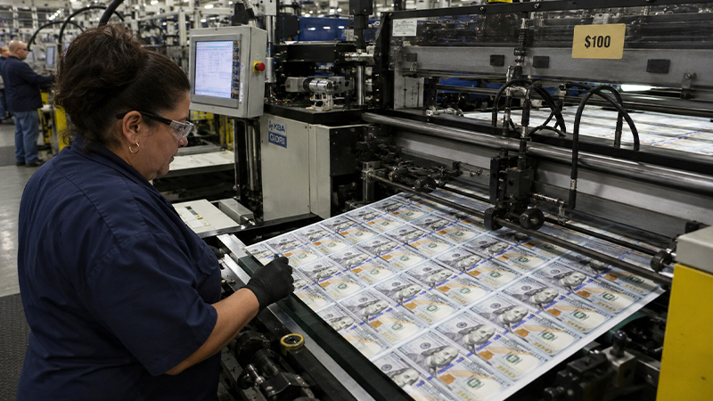 アメリカでお札が製造されているイメージ画像